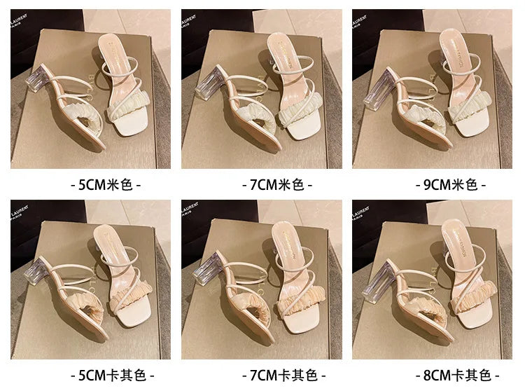 Transparent, Sandals Thick High Heels, Summer Fashion with Temperament Glass Shoes, Sexy Wear Fashion Slippers, Women's Shoes