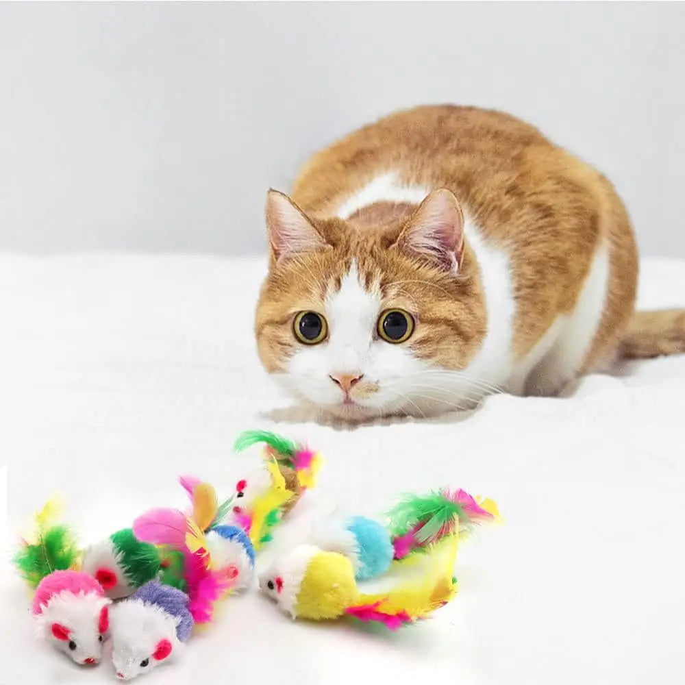 36Pcs Fur Mice Cat Toys Rattle Mouse Cat Toy Assorted Interactive Cat Toy for Indoor Kitten Cat Catch Play Mouse Toy Sound Mouse