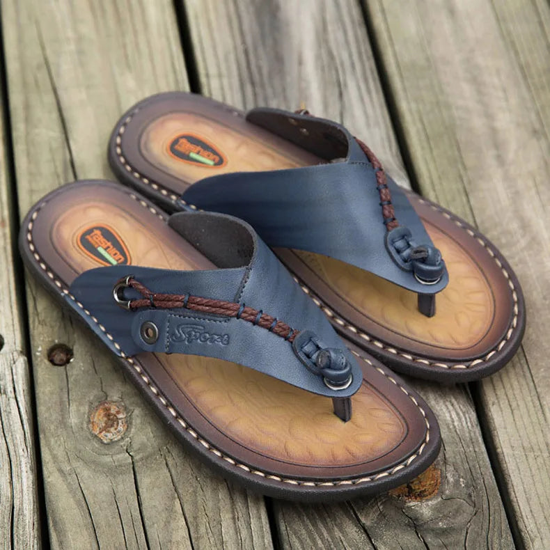 2023 Summer Handmade Leather Slippers Trendy Fashion Men's Flip-flops Outdoor Breathable Comfortable Men and Simple Sandals