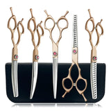 7" Professional Dog Grooming Scissors Set，Straight Scissors & Curved Thinning Shears & Curved Scissors&Curved Chunkers Shears