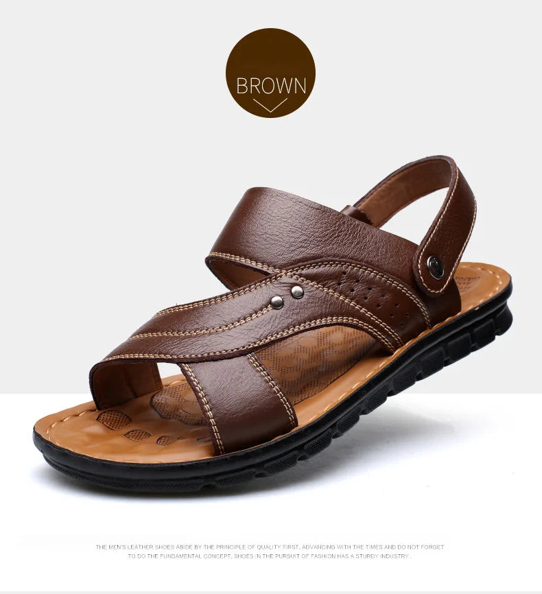 Summer Men's Leather Sandals Outdoor Non-slip Men's Beach Sandals Handmade Leather Men's Shoes Fashion Men Flip-flops