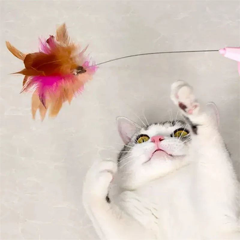 Interactive Cat Toys Funny Feather Teaser Stick with Bell Pets Collar Kitten Playing Teaser Wand Training Toys for Cats Supplies