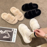 Winter Fluffy Slippers Women 2024 New House Home Fur Slippers For Women Flat Platform Cozy Fuzzy Indoor Shoes Korean Slides