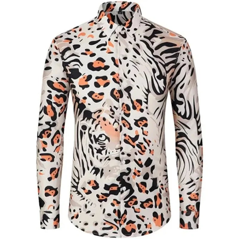 Tiger Print Long Sleeve Shirt For Men Clothing 3D Lion Pattern Spring Autumn Long Sleeve Tops Street Casual Fashion Long Sleeved