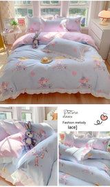 Sanrio Kids Bedding Set Kuromi Cinnamoroll Mymelody Duvet Cover Bed Sheet Pillowcase Bedsheet Double Single King Queen Twin Size