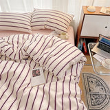 Pure Cotton Home Textile Blue Striped Bedding Set Simple Soft Duvet Cover Sheet Pillowcase Ins Style Bed Linens Queen King Size