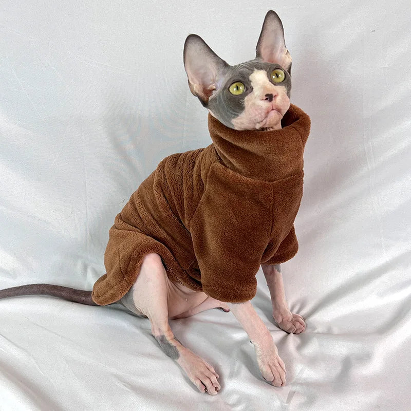 Turtleneck Cat Sweater Coat Winter Warm Hairless Cat Clothes Soft Fluff Pullover Shirt for Maine-Coon Cat Chihuahua Pet Clothing