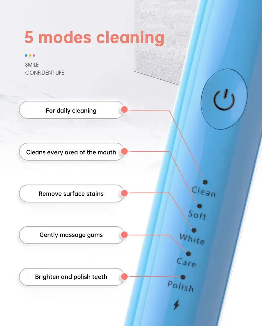 Tongwode Electric Sonic Toothbrush USB Rechargeable Waterproof Electronic Ultrasonic Whitening Tooth Brushes Replacement Heads