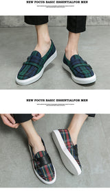 Loafers Men Shoes Canvas Plaid Classic Fashion Moccasin Man Party Outdoor Daily PU Double Buckle All-match Casual Shoes