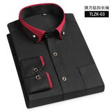 5XL Autumn/Winter Social Long Sleeve Shirt with Diamond Buckle Contrast Collar Men's Business Casual Four Seasons Pockets