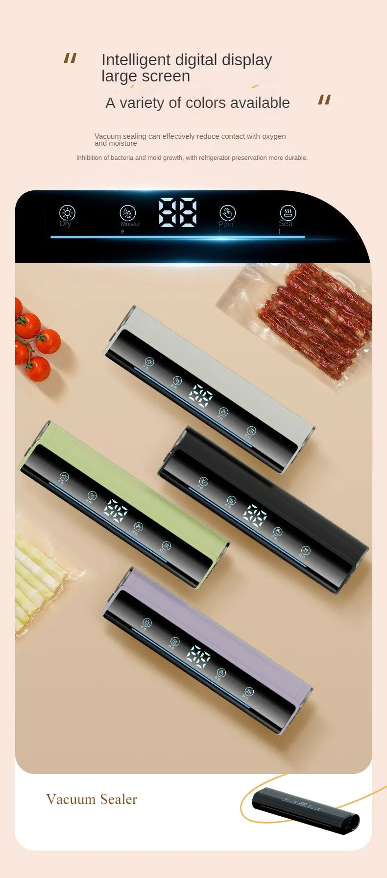 New 2024 Kitchen Vacuum Sealer Food Packaging Bag Sealer Snack Fruit Meat Degasser Home-appliance Sealer Plastic Bags