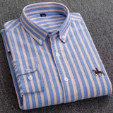 100% Cotton Oxford Shirt Men's Long Sleeve Embroidered Horse Casual Without Pocket Solid Yellow Dress Shirt Men Plus Size S-6XL