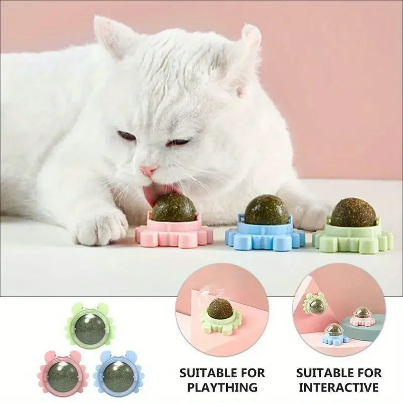 Cats Rotatable Catnip Ball Wall Sucker Lick Treat Toys Contail Catnip Sugar Balls Smart Cat Toys Interactive Ball Cats Mint Toy