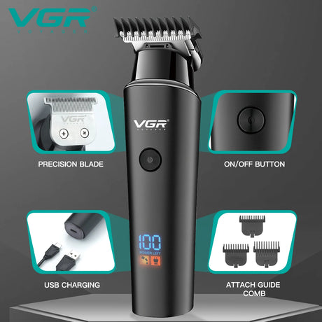 VGR Hair Trimmer Professional Electric Trimmers Cordless Hair Clipper Rechargeable LED Display V 937