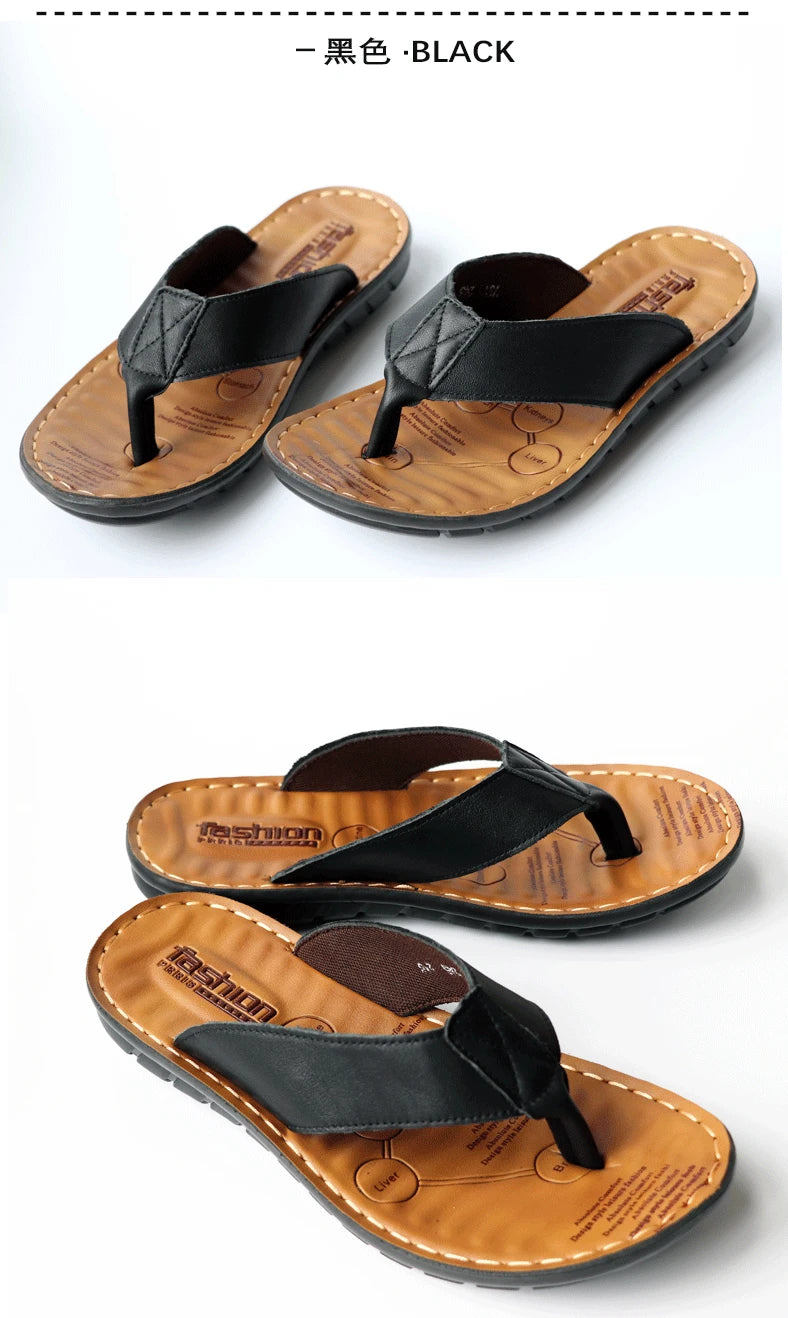 Summer Shoes Leather Men's Flip Flops Shoes Outdoor Beach Casual Flat Slippers Trend Flat Non-slip Clip Toe Sandalias Large Size