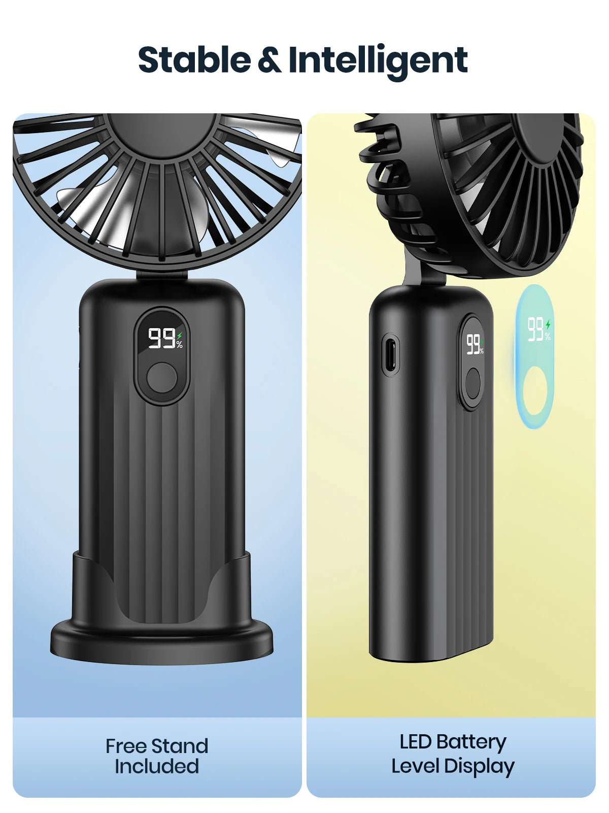 TOPK Portable Mini Fan,2400mAh USB Rechargeable Hand Neck Fan 3in1 Personal Electric Fan Standing Fans for Room Camping Foldable