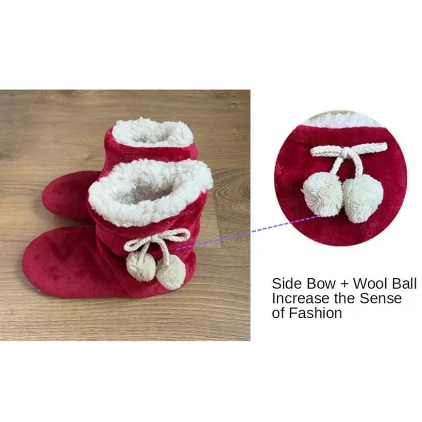 Womens Home Slipper Boots Winter Warm Fuzzy Indoor Fur Ball Contton Plush Non Slip Grip Fluffy Female Floor Shoes Flat Ladies