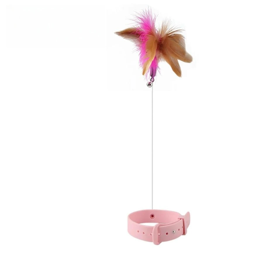 New Cat Feather TPR Silicone Collar Cat's toy Teasing Self-Hey Cat Stick Pet Collar With Bell Feather