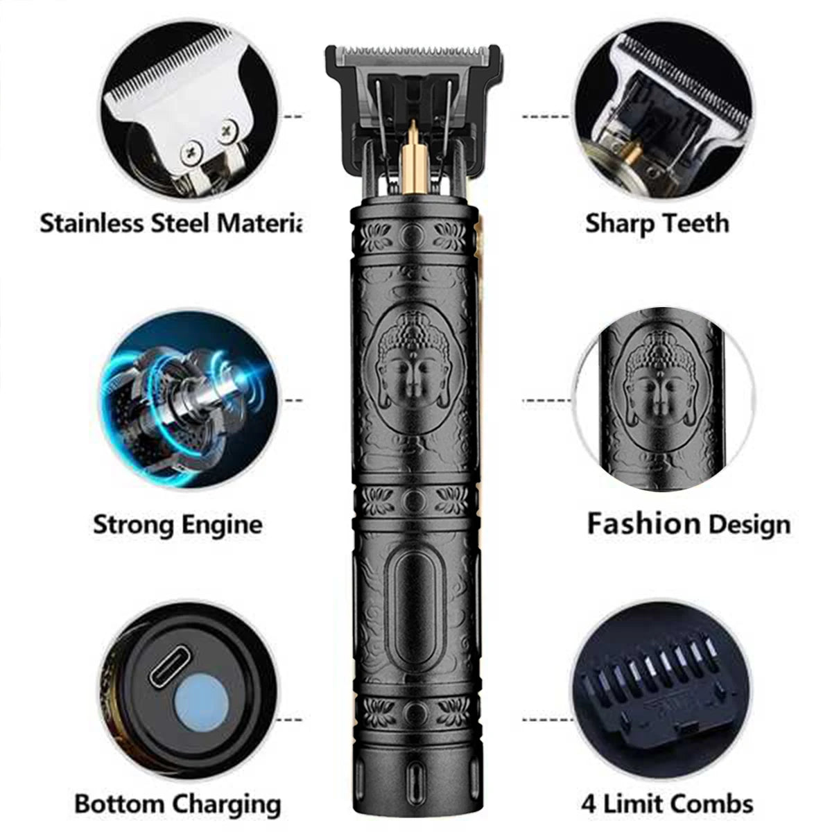 T9 Men's Hair Trimmer Professional Fader Home Travel Cordless Razor Cool Buddha Haircut Set For Daylife And Holiday