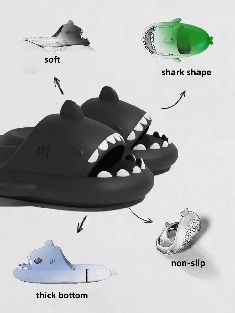 Summer Adults Shark Slippers Kids Cartoon Sandals Men Shark Slides Women Beach Flip Flops Couple Home Anti-skid Flat 2024 Shoes