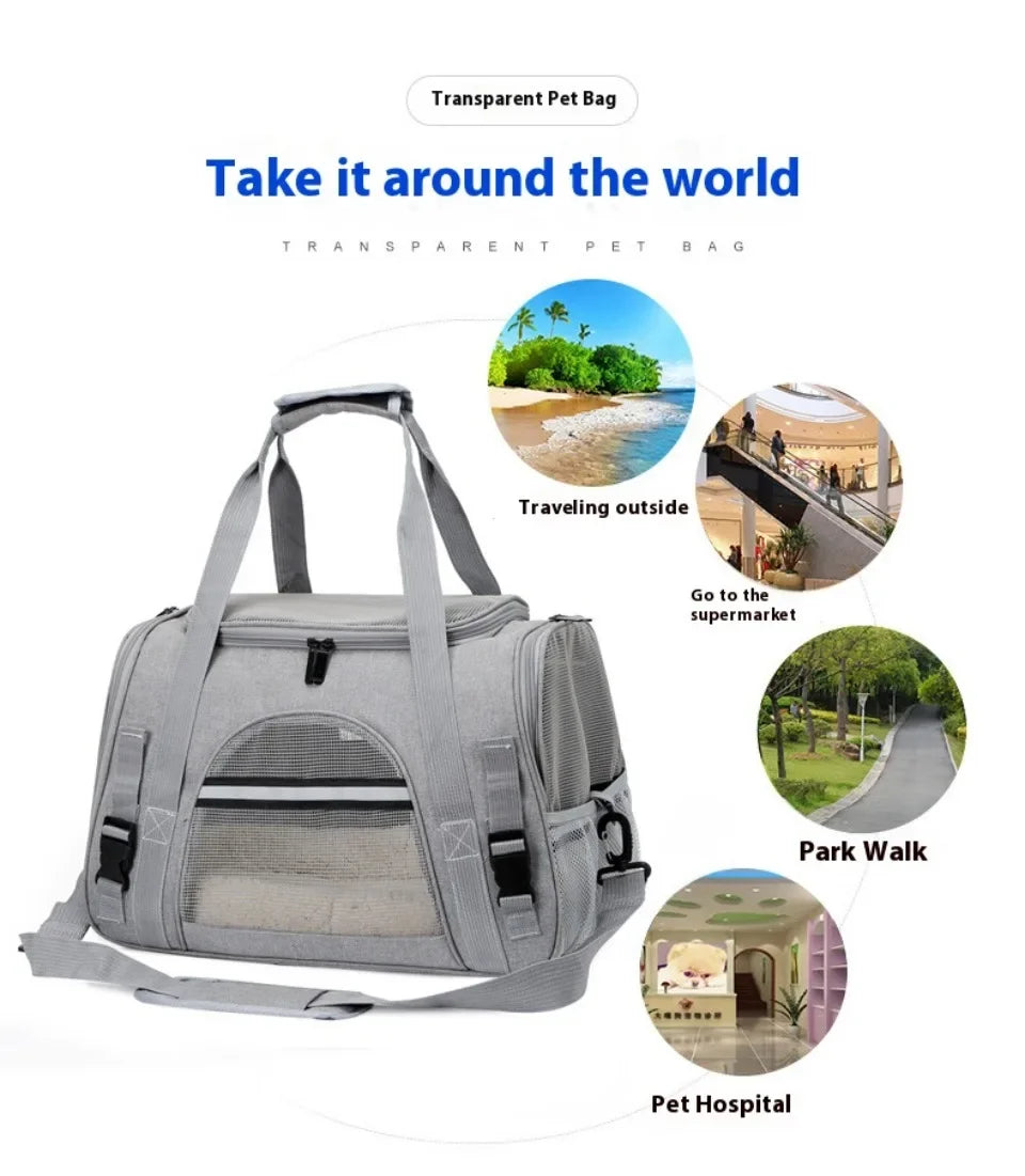 Travel Bag for Dog Cat Softl Pet Carriers Portable Breathable Foldable Bag Pets Transport Handbag with Locking Safety Zippers