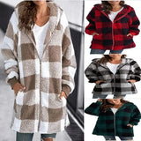 2024 New Amazon Long Sleeve Plaid Hooded Zipper Women's Jacket Loose Fit Pocket Included Casual Ladies Outerwear