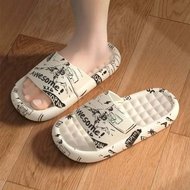 Fashion New Hot Print Slippers Beach Sandals Thick Soled EVA Home Slippers Indoor Bathroom soft sole Non-slip Couples Slippers