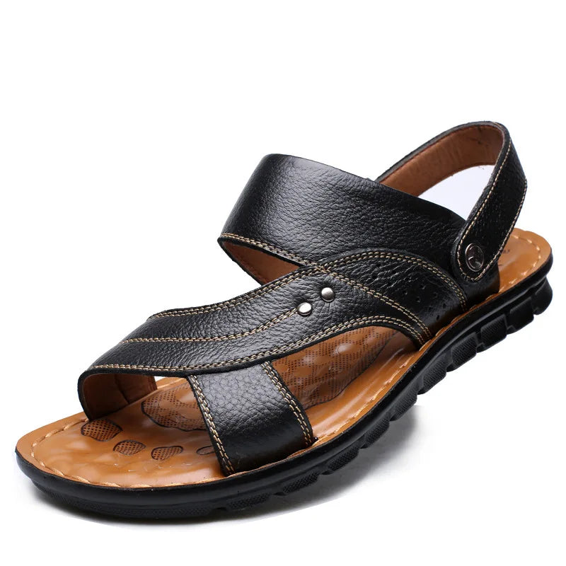 Summer Men's Leather Sandals Outdoor Non-slip Men's Beach Sandals Handmade Leather Men's Shoes Fashion Men Flip-flops