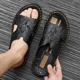 Genuine Leather Men Slippers Crocodile Grain Slip On Slipper Man Summer Shoes For Men Slides Casual