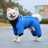 Winter Warm Dog Jacket Reflective Four Legged Clothes Outdoor Waterproof Windproof Traction Harness Jumpsuit French Bulldog Coat