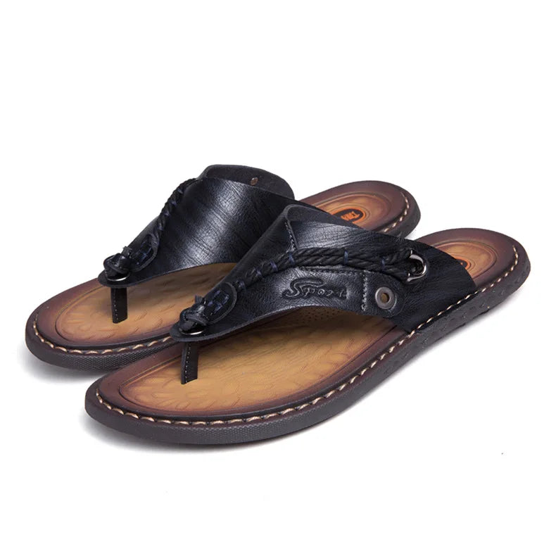 2023 Summer Handmade Leather Slippers Trendy Fashion Men's Flip-flops Outdoor Breathable Comfortable Men and Simple Sandals