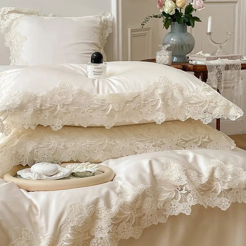 4/7Pcs French Romantic Wedding Chic White Lace Bedding Set 1000TC Egyptian Cotton Ultra Soft Duvet Cover Bed Sheet Pillowcases