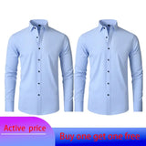 6xl New Spring and summer  elastic force non-iron men's long-sleeved business casual shirt solid color mercerized vertical shirt