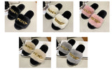 Fluffy Slippers Home Winter Casual Chain Designer Shoes Women 2024 Indoor Platform Plush Slides Girls Fashion Elegant Large Size