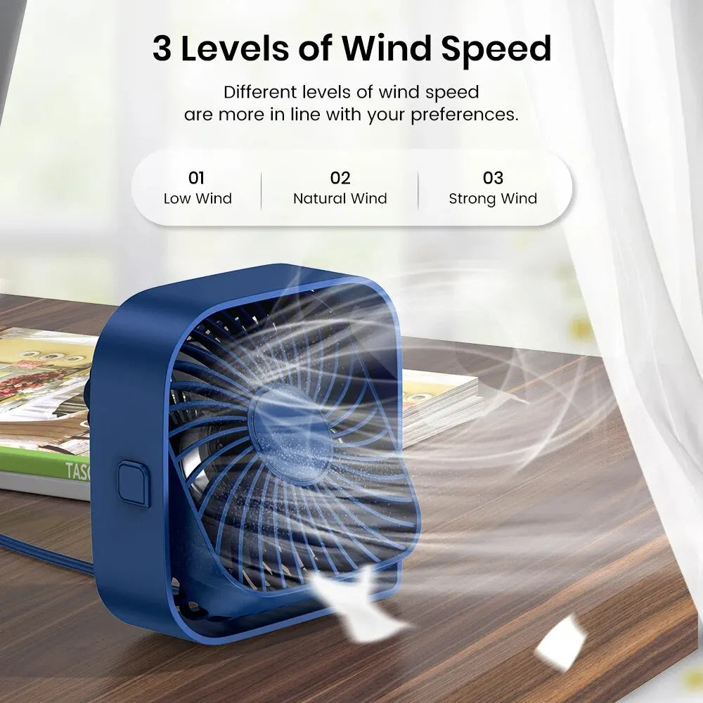 TOPK Mini Portable Fan,USB Desk Fan Table,Quiet 3 Speed Wind Personal Fan 360°Rotatable Head Standing Fans for Room Camping Hom