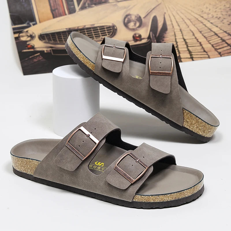 Men Leather Summer Sandals 2023 Male Women Birke Slippers Clogs Slippers Classic Buckle Cork Slides Slippers for Men Slippers