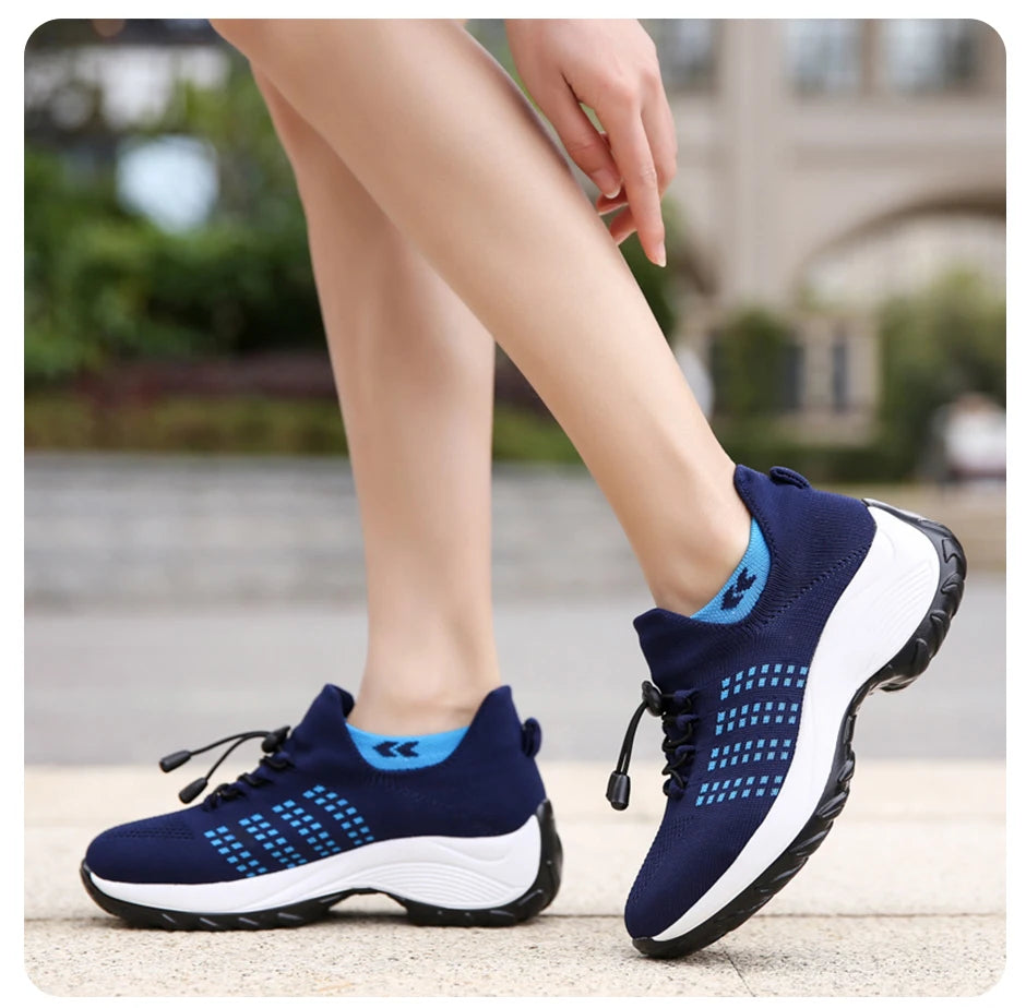 Women Walking Shoes Fashion Breathable Loafers Sneaker for Fitness Sport Comfort Casual Height Increasing Elastic Lady Trainers