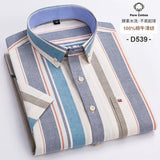 2023 100% Pure Cotton Men's Oxford Short Sleeve Square Collar Soild Plaid Striped Summer Casual Shirts Single Pocket  Shirt