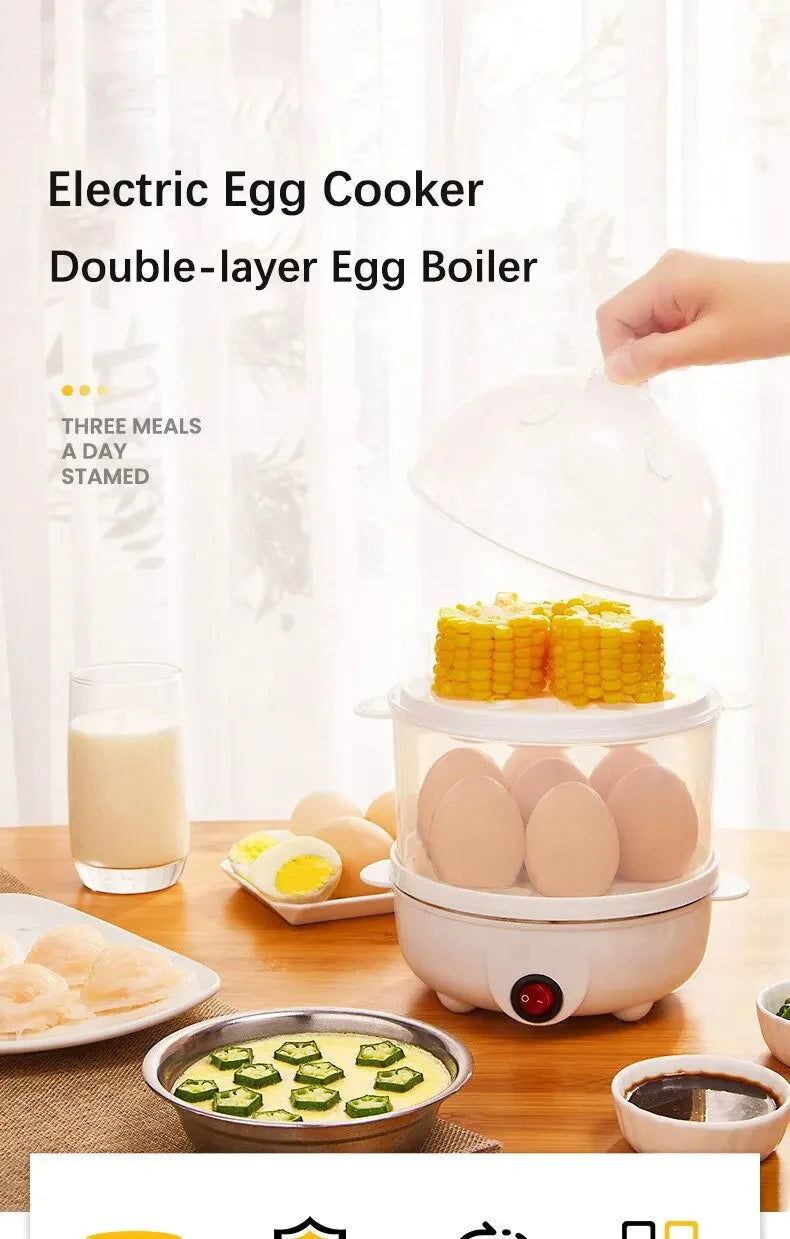 Multifunctional Egg Boiler Electric Egg Steamer Cooking Breakfast Machine Double Layers Egg Cooker Mini Steamer Poacher Kitchen