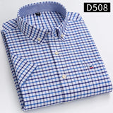 100% Cotton Breathable Men Oxford Short Sleeve Summer Plaid Shirts Striped Male Clothes Business Regular Fit Oversized