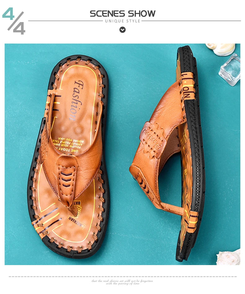 Brand Handmade Slippers High Quality Genuine Leather Men Flip Flops Original Design Indoor&Outdoor Soft Beach Casual Shoes