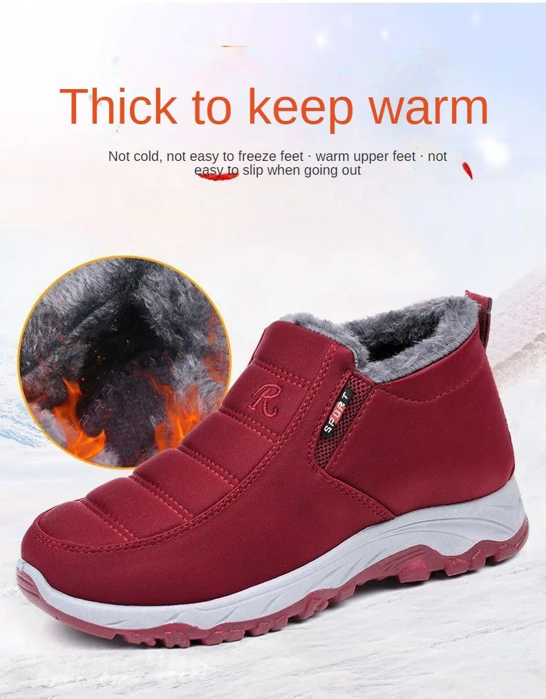 Autumn and Winter Old Beijing Cotton Shoes Women's Plush Thickened Walking, Warm and Wear resistant Shoes, Non slip Mom's Shoes