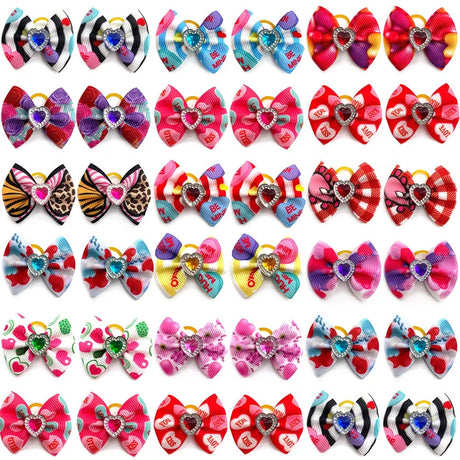 10/20/30pcs Dog Grooming Bows Love Heart Pearl Accessories Pet Dog Hair Bows Rubber Bands Small Dog Yorkshire Hair Bows