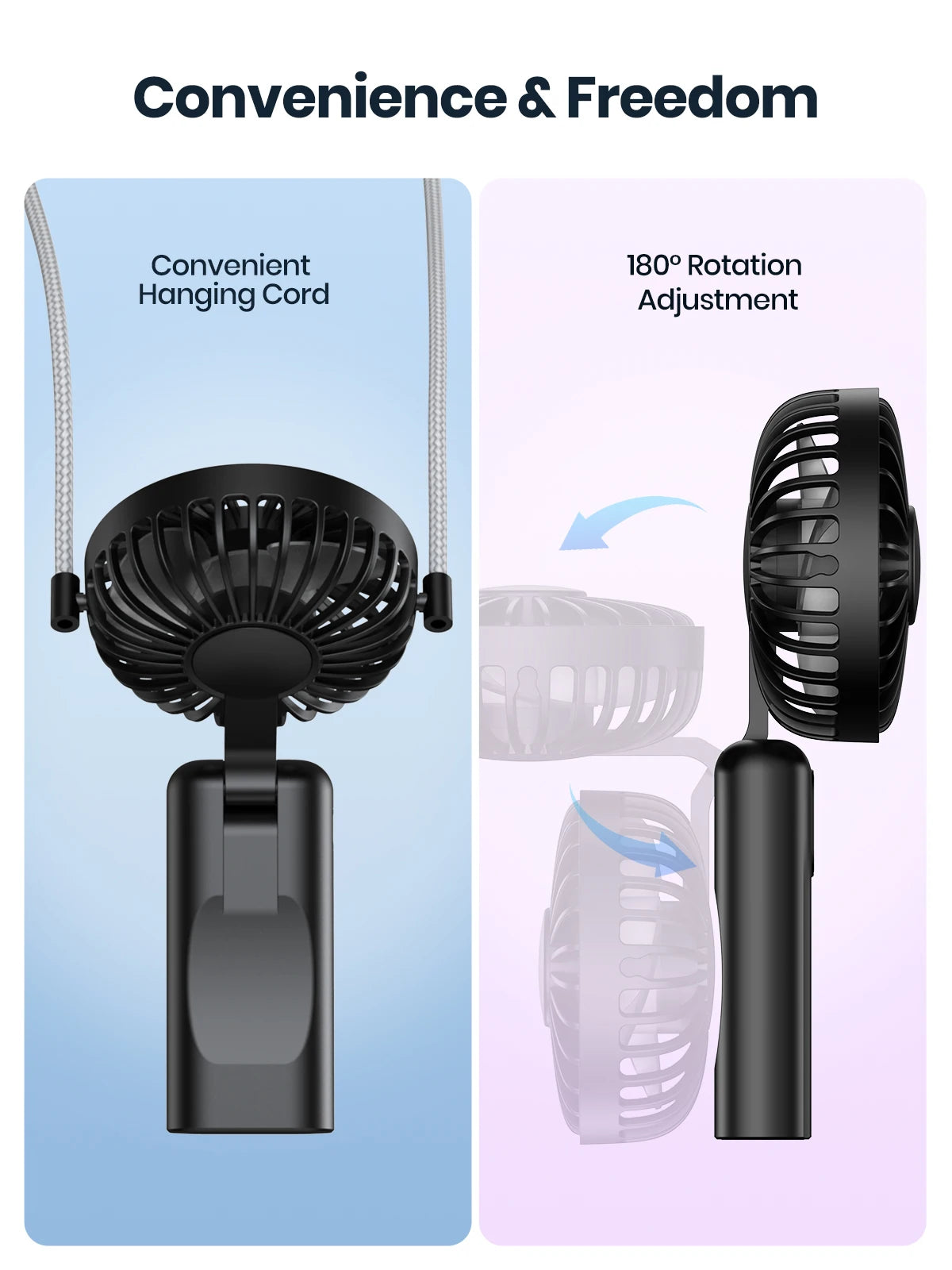 TOPK Portable Mini Fan,2400mAh USB Rechargeable Hand Neck Fan 3in1 Personal Electric Fan Standing Fans for Room Camping Foldable