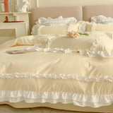 Elegant Lace Bedding Sets Luxury Bed Linen Princess Washed Cotton Ruffle Duvet Cover Bed Sheet and Pillowcases for Girl Luxury