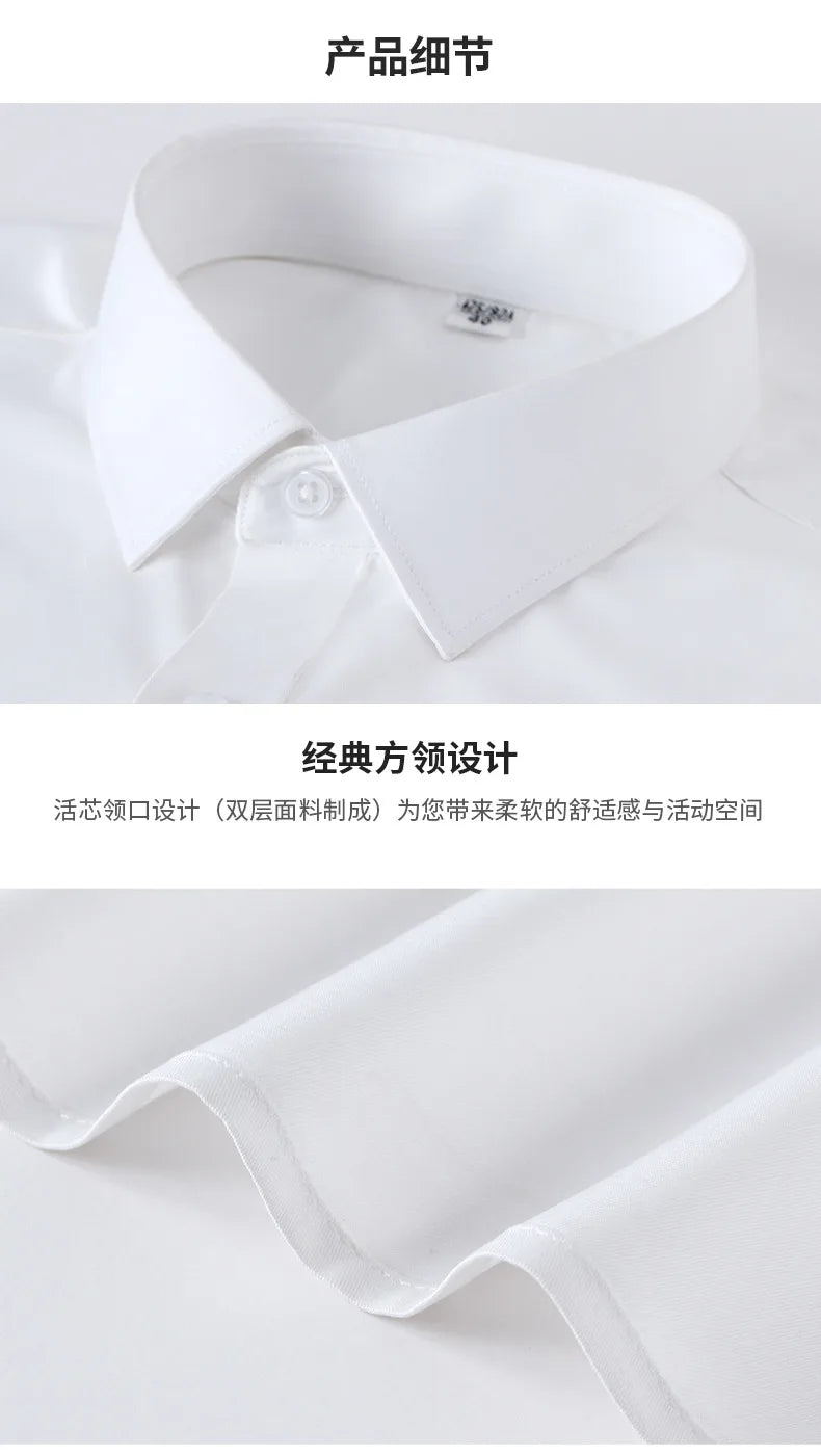 5XL Silk Smooth Formal Dress Quality Social Summer Short Sleeve Men's Shirt Business Slim Fit Casual Pure White Non iron