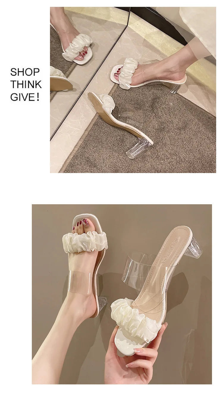 Transparent Crystal Slippers with High Heels5cm~9cm Fashion Sandals, Summer Beach Casual Thick High Heels Sandals, Women's Shoes