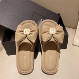 2024 Summer New Women Fresh Light Sense of Square Buckle Bow Sandals Simple Outside Wear Flip-flops Explosion Buy Slippers