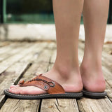 2023 Summer Handmade Leather Slippers Trendy Fashion Men's Flip-flops Outdoor Breathable Comfortable Men and Simple Sandals