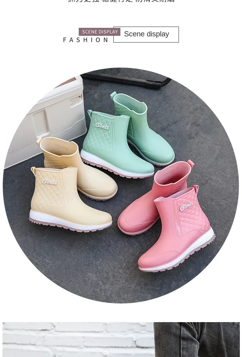 2024 New Fashionable Adult Nonslip Outer Wear Rainy Day Waterproof Rain Boots Waterproof Leisure Fishing and Sea Shoes for Women